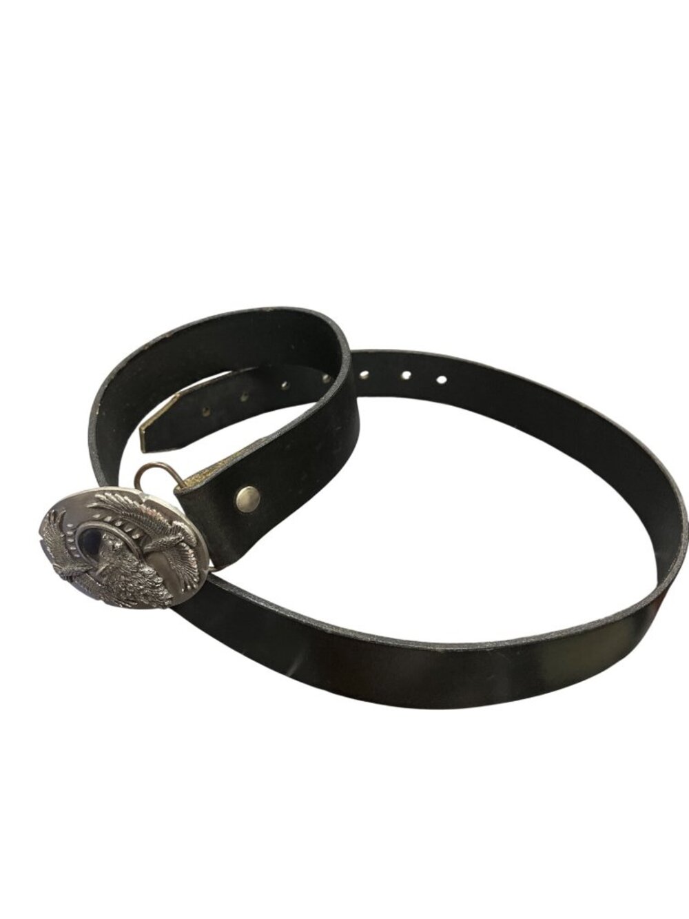 Siskiyou VTG 1995 mens eagle wolf buckled black leather 54" Belt SKU 10-198